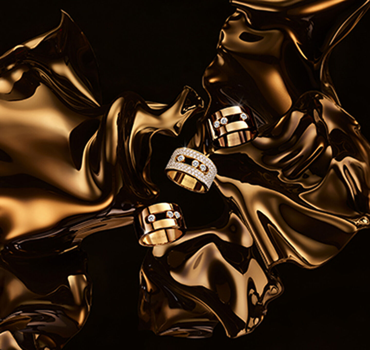 Messika diamond rings on a yellow background.